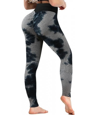 Featur123C Women's High Waist Yoga Pants Summer Casual Printed Trouses Ruched Butt Lifting Stretchy Workout Jeans Pant 01 Nav...