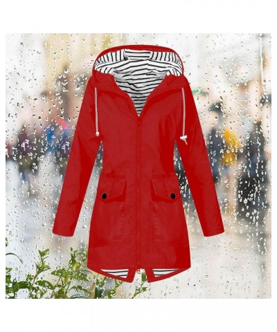 Women's Waterproof Rain Jacket,Fashion Casual Long Sleeve Zip Up Hoodies Lightweight Plus Size Raincoat With Pockets F-red $9...