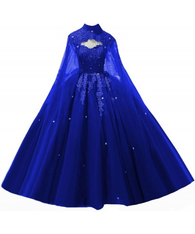 Women's Sweetheart Quinceanera Dresses with Cape Puffy Tulle Lace Ball Gown Beaded Prom Dress for Sweet 15 16 XXF025 Royal Bl...