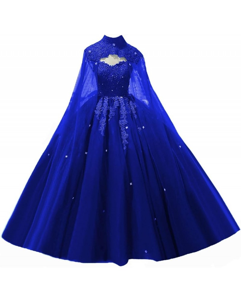 Women's Sweetheart Quinceanera Dresses with Cape Puffy Tulle Lace Ball Gown Beaded Prom Dress for Sweet 15 16 XXF025 Royal Bl...