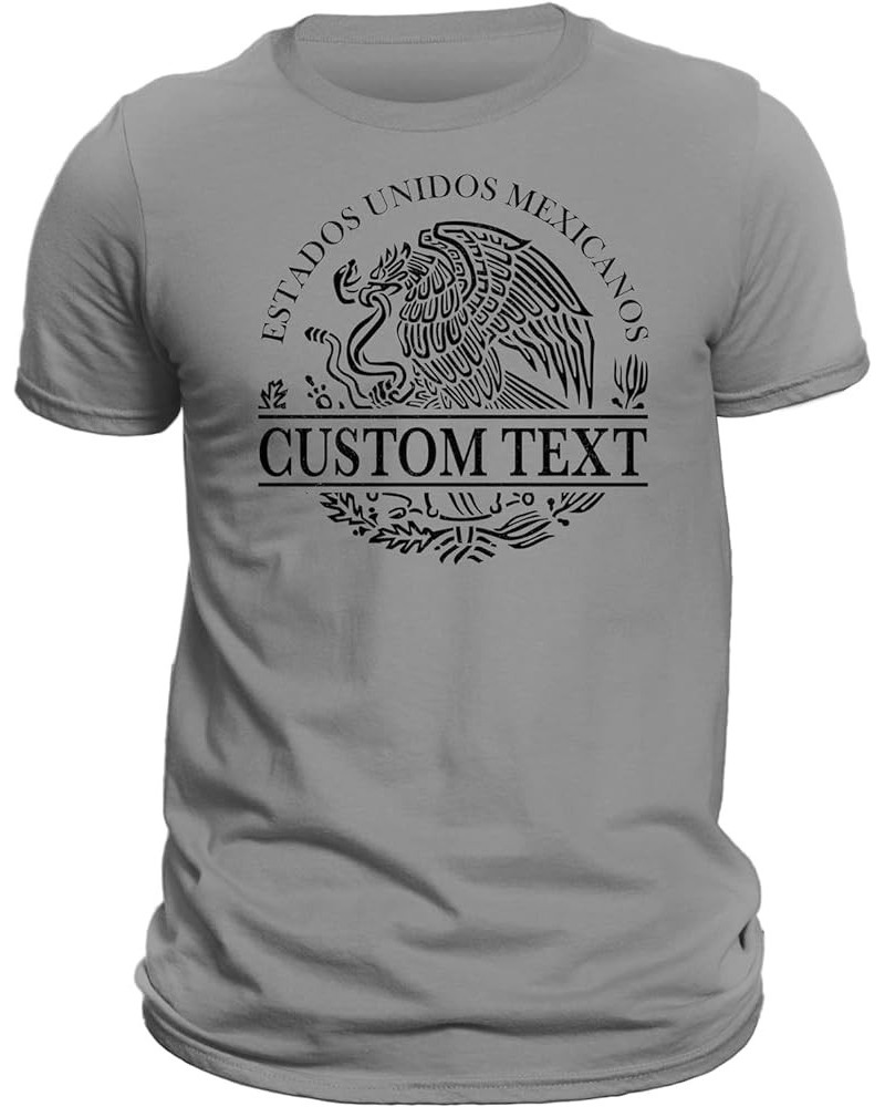 Custom Text Mexico Coat of Arms T-Shirt/Playera De Mexico Personalizada Con Escudo Nacional Gray/Black $15.11 T-Shirts