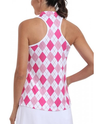 Women Racerback Sleeveless Golf Polo Shirts V-Neck Collarless Tennis Running Tank Tops Quick Dry Athletic Casual Pink Plaid $...