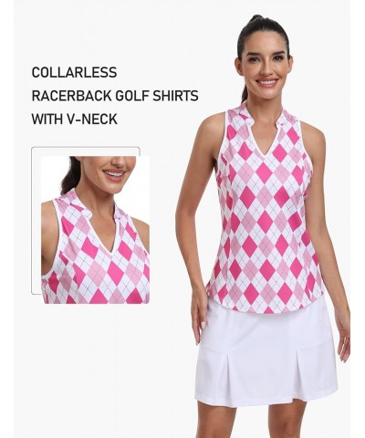 Women Racerback Sleeveless Golf Polo Shirts V-Neck Collarless Tennis Running Tank Tops Quick Dry Athletic Casual Pink Plaid $...