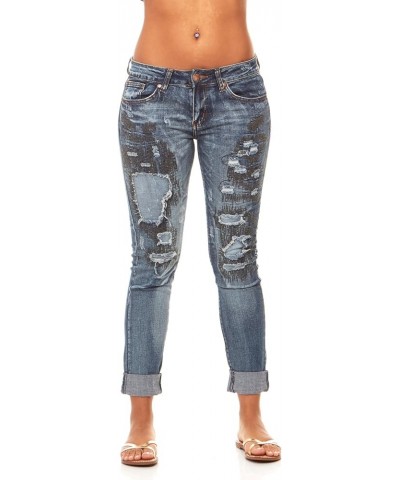 Women's Fray Hem Skinny Distressed Ripped Juniors Plus Classic Blue $12.95 Jeans