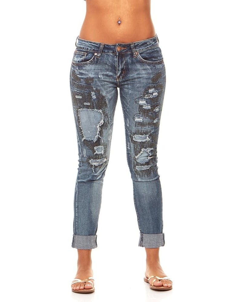 Women's Fray Hem Skinny Distressed Ripped Juniors Plus Classic Blue $12.95 Jeans