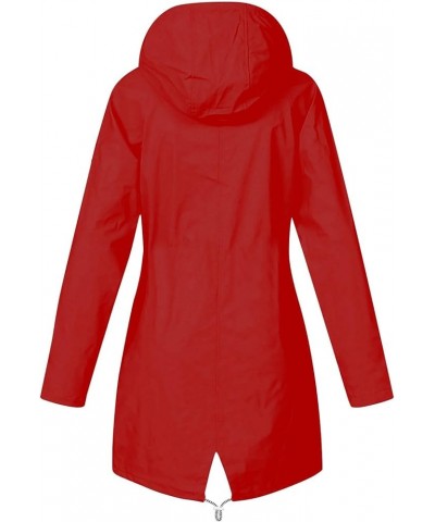 Women's Waterproof Rain Jacket,Fashion Casual Long Sleeve Zip Up Hoodies Lightweight Plus Size Raincoat With Pockets F-red $9...