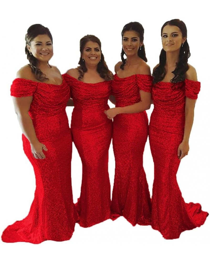 Gold Sequin Bridesmaid Dresses Off The Shoulder Mermaid Bridesmaid Dresses for Wedding Red $39.15 Dresses