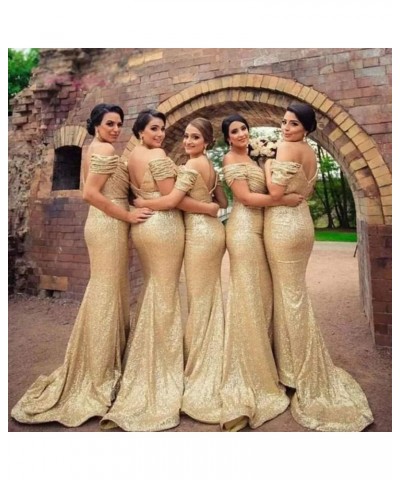 Gold Sequin Bridesmaid Dresses Off The Shoulder Mermaid Bridesmaid Dresses for Wedding Red $39.15 Dresses