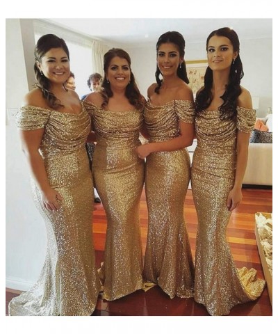 Gold Sequin Bridesmaid Dresses Off The Shoulder Mermaid Bridesmaid Dresses for Wedding Red $39.15 Dresses