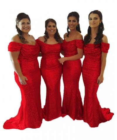 Gold Sequin Bridesmaid Dresses Off The Shoulder Mermaid Bridesmaid Dresses for Wedding Red $39.15 Dresses