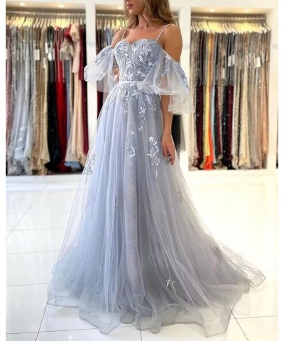 Tulle Prom Dresses for Women Long Ball Gown Off Shoulder Lace Applique Formal Evening Party Gowns 2024 Champagne $38.70 Dresses