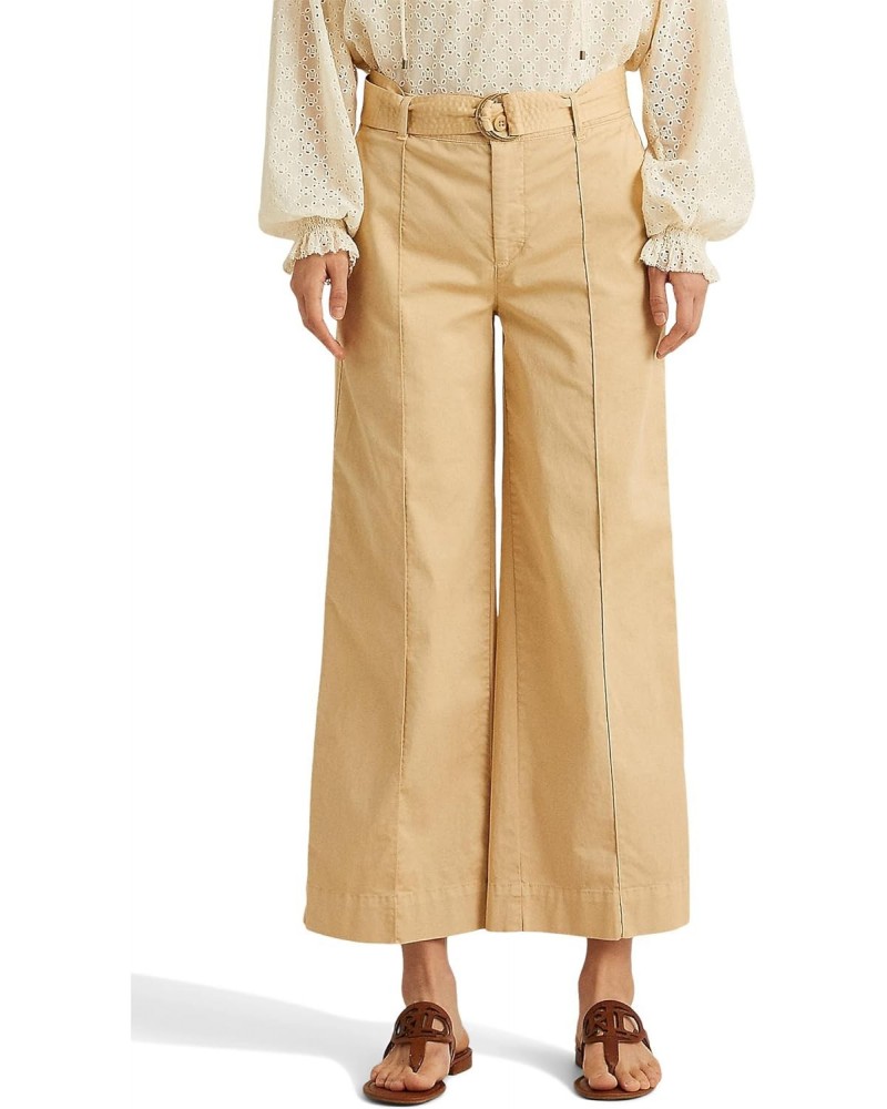 Lauren Ralph Lauren Micro-Sanded Twill Belted Wide-Leg Pants Pale Parchment 12 $22.00 Pants