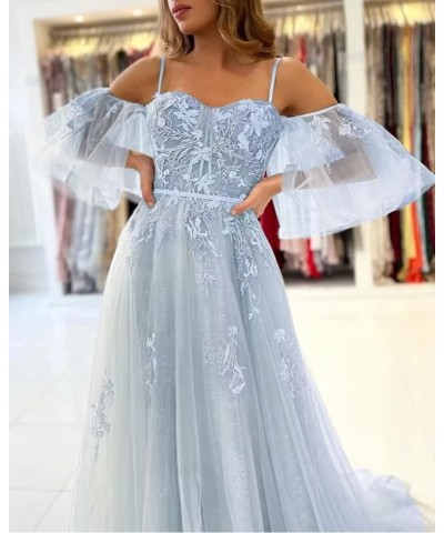 Tulle Prom Dresses for Women Long Ball Gown Off Shoulder Lace Applique Formal Evening Party Gowns 2024 Champagne $38.70 Dresses