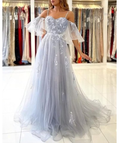 Tulle Prom Dresses for Women Long Ball Gown Off Shoulder Lace Applique Formal Evening Party Gowns 2024 Champagne $38.70 Dresses