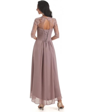 Chiffon Tea Length Mother of The Bride Dresses for Wedding Lace Applique Formal Dress with Sleeves Purple $35.70 Dresses