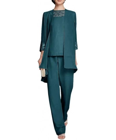 Mother of The Bride Pant Suits Chiffon 3 Pieces Formal Outfit Jumpsuit Long Grandmother Wedding Guest Groom Dresses Teal $31....