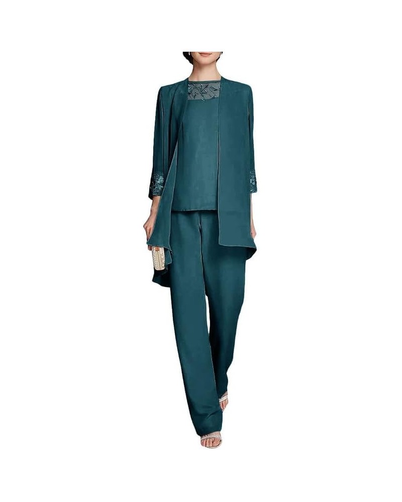 Mother of The Bride Pant Suits Chiffon 3 Pieces Formal Outfit Jumpsuit Long Grandmother Wedding Guest Groom Dresses Teal $31....