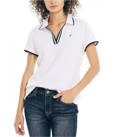 Women's Sustainably Crafted Ocean Split-Neck Polo Bright White $11.66 Shirts