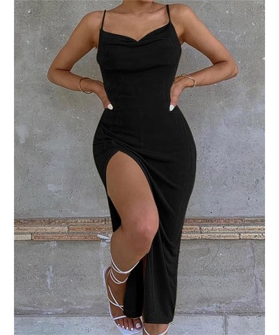 Women's Bodycon Maxi Dress Turtleneck Long Sleeve Elegant Long Dress Ruched Slim Fit Club Party Dress D-black $22.44 Dresses