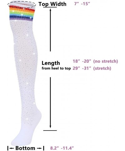 Woman's Rhinestone Over Knee High Socks Stripe Knit Stockings Leg Warmers for Christmas Valentines day Events White With Rain...