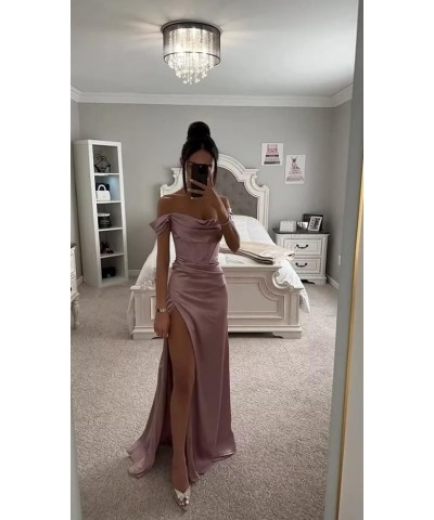 Off Shoulder Satin Prom Dresses Long Cowl Neck with Slit Mermaid Formal Evening Party Gowns Gold $24.00 Dresses