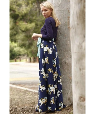 Eloges Women's Plus Size Floral Sash Maxi Dress 3/4 Sleeves with Pockets Navy Mint Sash $15.98 Dresses