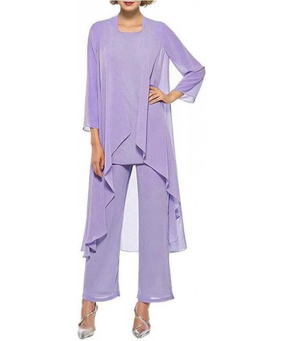 Women's Chiffon Pants Suits 3 Pieces Mother of The Bride Wedding Party Outfit Evening Dress Lavender $27.30 Suits