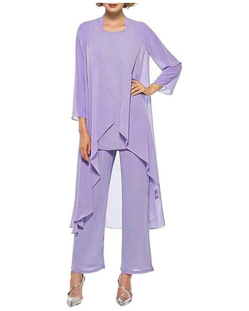 Women's Chiffon Pants Suits 3 Pieces Mother of The Bride Wedding Party Outfit Evening Dress Lavender $27.30 Suits