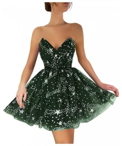 Sparkly Starry Tulle Homecoming Dresses for Teens Short Sleeveless Formal Prom Party Gowns 02-hunter Green $24.20 Dresses