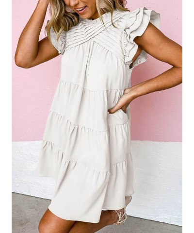 Women's 2024 Summer Casual Babydoll Dresses Cap Short Sleeve Ruffle Tiered Mini Dress 01-white $24.00 Dresses