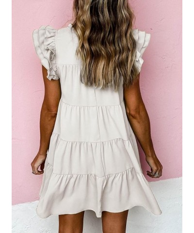 Women's 2024 Summer Casual Babydoll Dresses Cap Short Sleeve Ruffle Tiered Mini Dress 01-white $24.00 Dresses