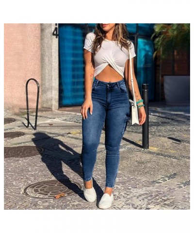 Women Sexy High Waisted Stretch Skinny Tapered Butt Lifting Jeans Cargo Trousers Streetwear Slim Fit Denim Pants Flap Pocket ...