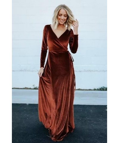 Long Sleeve Velvet Bridesmaid Dreeses for Wedding V Neck Women Formal Fall Winter Maxi Party Dress with Slit Moss Green $29.1...