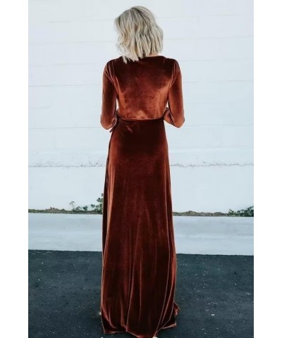 Long Sleeve Velvet Bridesmaid Dreeses for Wedding V Neck Women Formal Fall Winter Maxi Party Dress with Slit Moss Green $29.1...