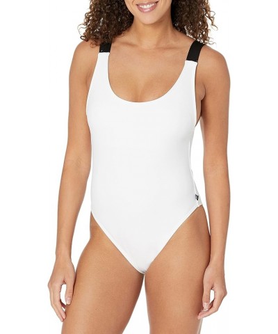 Standard Logo Elastic Straps Low-Cut Back Removable Soft Cups One Piece Swimsuit Soft White $20.61 Swimsuits