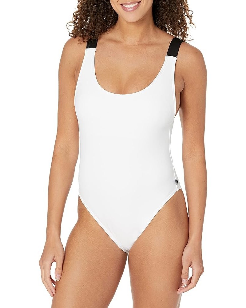 Standard Logo Elastic Straps Low-Cut Back Removable Soft Cups One Piece Swimsuit Soft White $20.61 Swimsuits