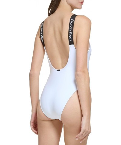 Standard Logo Elastic Straps Low-Cut Back Removable Soft Cups One Piece Swimsuit Soft White $20.61 Swimsuits