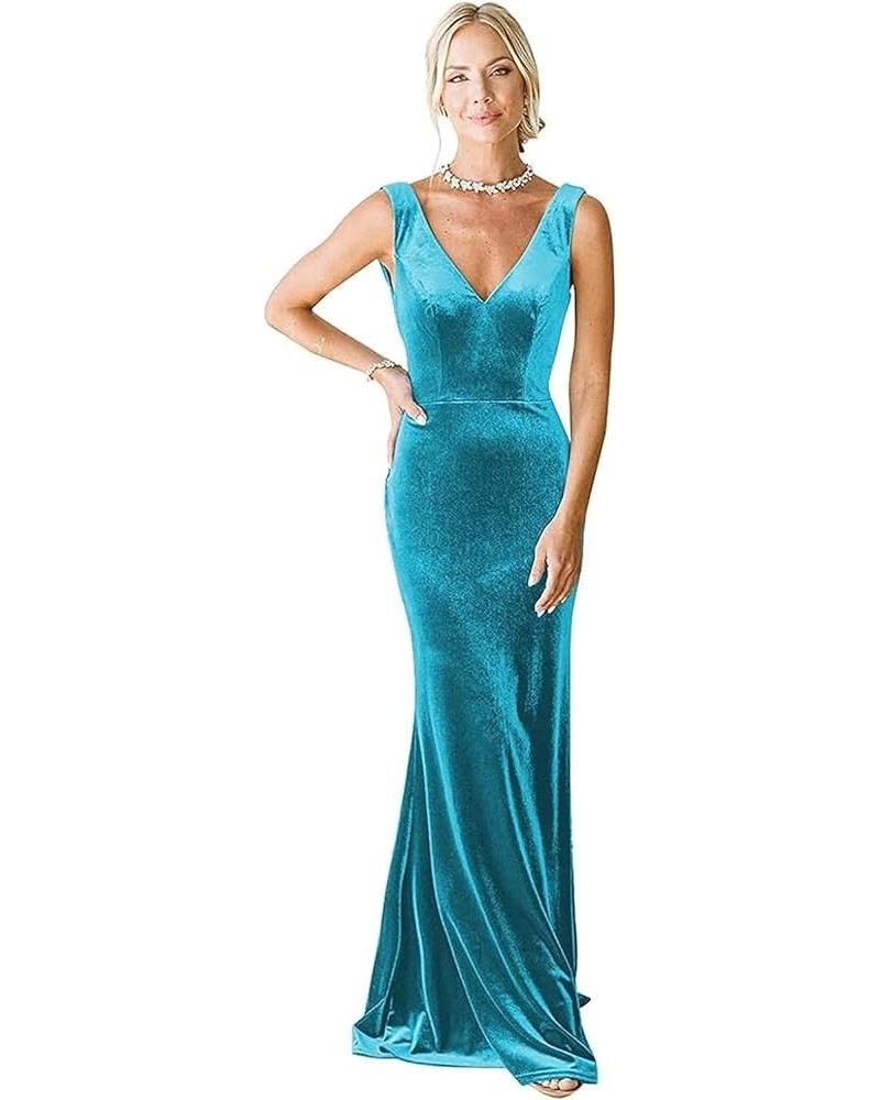 Velvet Bridesmaid Dresses for Wedding Long V Neck Wedding Guest Dress Mermaid Formal Gown Aqua $32.50 Dresses