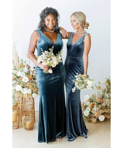 Velvet Bridesmaid Dresses for Wedding Long V Neck Wedding Guest Dress Mermaid Formal Gown Aqua $32.50 Dresses