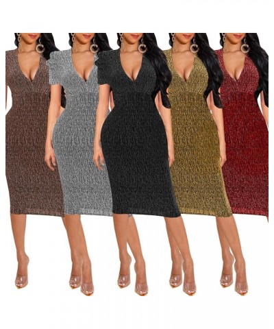 Women's Sexy Dresses Sparkly Basic Long Sleeve Bodycon Sequin Club Night Party Midi Dress 10750-2wine Red $22.41 Dresses