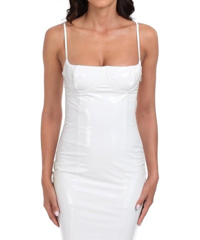 Women's Latex Midi Bodycon Dress Vinyl Faux Leather Sexy Balconette Dresses White $19.27 Dresses