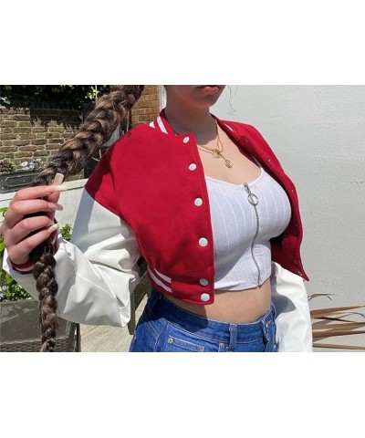 Varsity Outfits for Women Button Down Bomber Jacket With Bodycon Sweatpants Red $15.80 Jackets