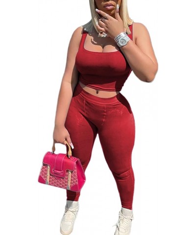 XS-3XL Casual Workout Short Sets 2 Piece Outfits for Women Ribbed Crop Tank Top High Waist Leggings activewear L-rose Red $12...