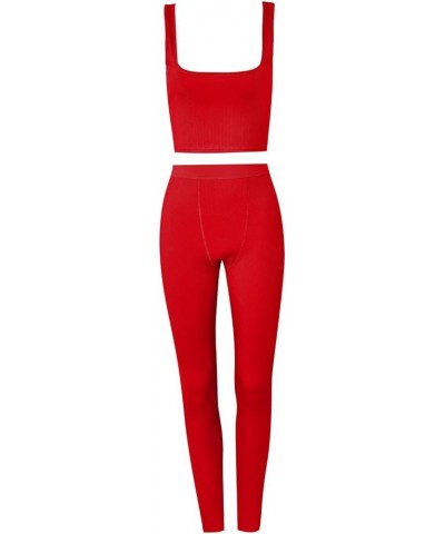 XS-3XL Casual Workout Short Sets 2 Piece Outfits for Women Ribbed Crop Tank Top High Waist Leggings activewear L-rose Red $12...