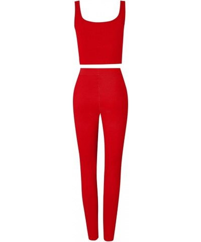 XS-3XL Casual Workout Short Sets 2 Piece Outfits for Women Ribbed Crop Tank Top High Waist Leggings activewear L-rose Red $12...