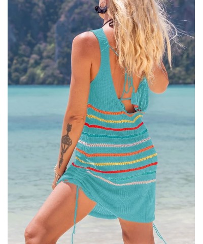 Women Crochet Cover Ups Short Knitted Tank Dress Sexy Backless Beach Cover Up J-blue $14.00 Swimsuits