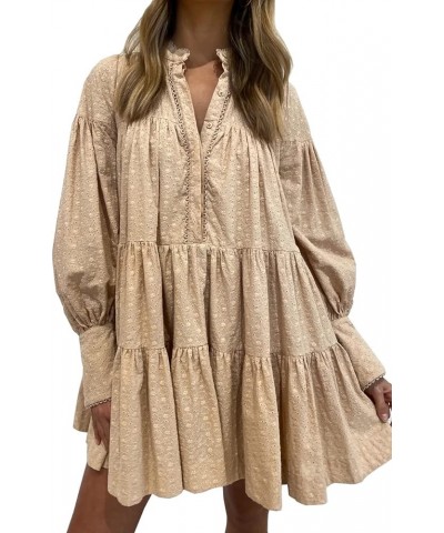 Ruffle Sleeve Tunic Midi Dress Flowy Shift Sundress Sweet Babydoll Button Down Swing Skirt Khaki 202216 $31.56 Blouses