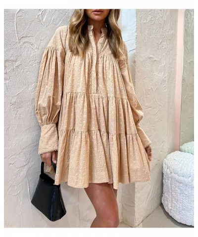 Ruffle Sleeve Tunic Midi Dress Flowy Shift Sundress Sweet Babydoll Button Down Swing Skirt Khaki 202216 $31.56 Blouses