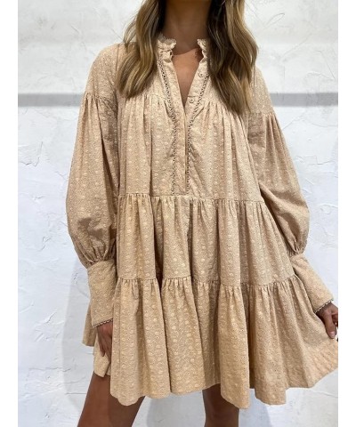 Ruffle Sleeve Tunic Midi Dress Flowy Shift Sundress Sweet Babydoll Button Down Swing Skirt Khaki 202216 $31.56 Blouses