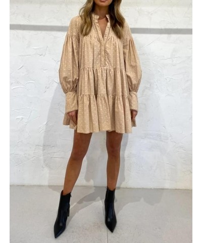 Ruffle Sleeve Tunic Midi Dress Flowy Shift Sundress Sweet Babydoll Button Down Swing Skirt Khaki 202216 $31.56 Blouses